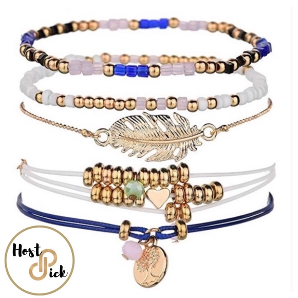Baubl’d Jewelry - Leaf/Heart/Bead/Tree of Life Bracelets 5PC Set
